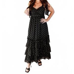 NEW IN FEBRUARY dot ruched maxi dress in black and gold